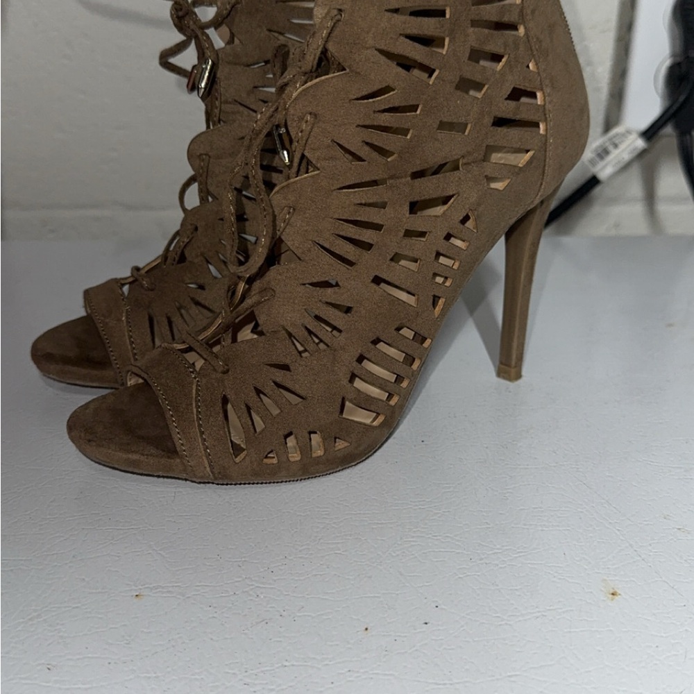 Charlotte Russe Tan Ankle Booties with Lace-Up Design